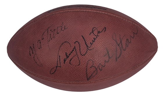 Bart Starr, Johnny Unitas, Y.A. Tittle Signed Wilson Football (Beckett)